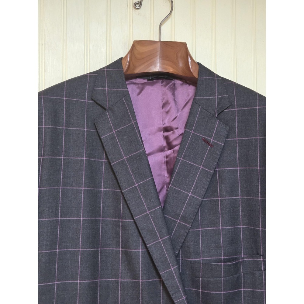 RC by Tom James Blazer Mens Gray Purple Windowpane Made USA‎ Holland & Sherry